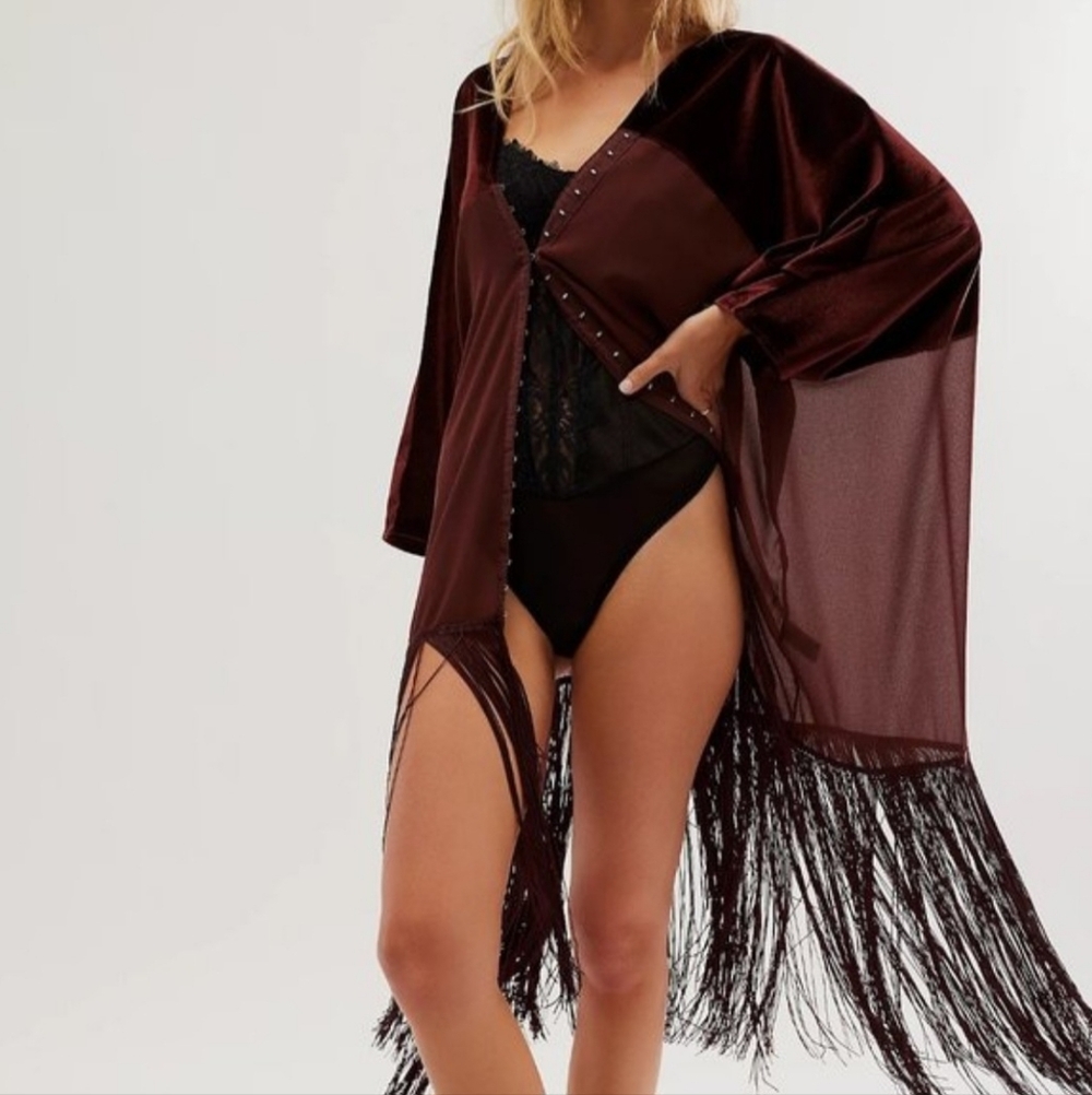 Free People Velvet Dreams Fringe Kimono